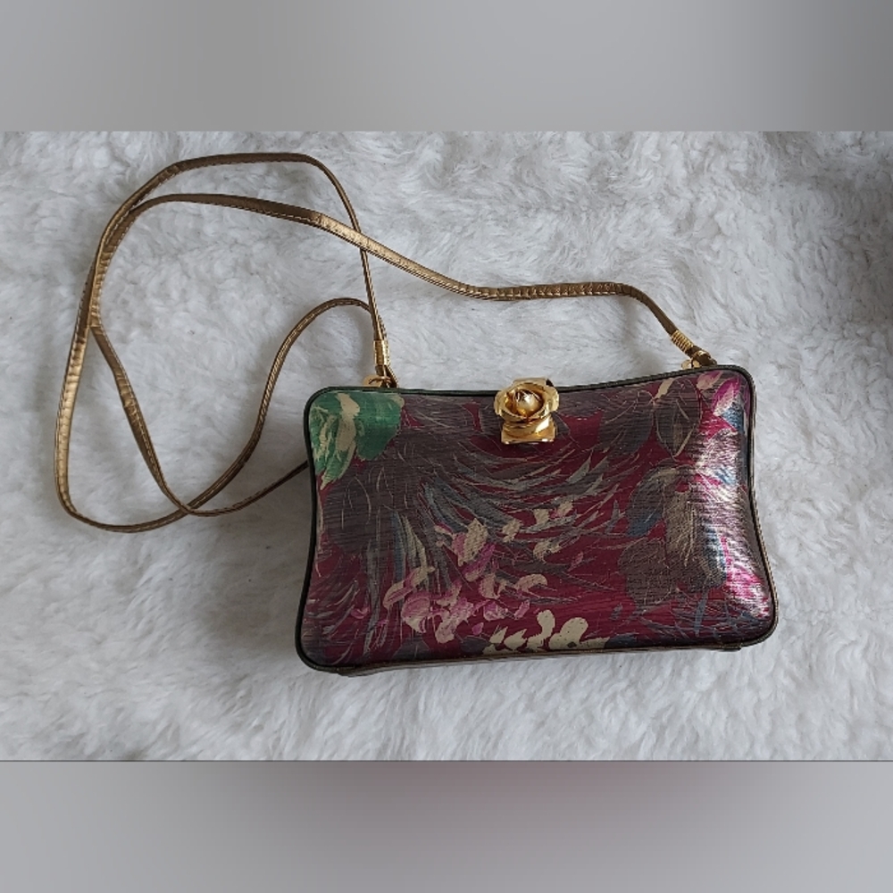 Vintage Clutch cloth leather trim